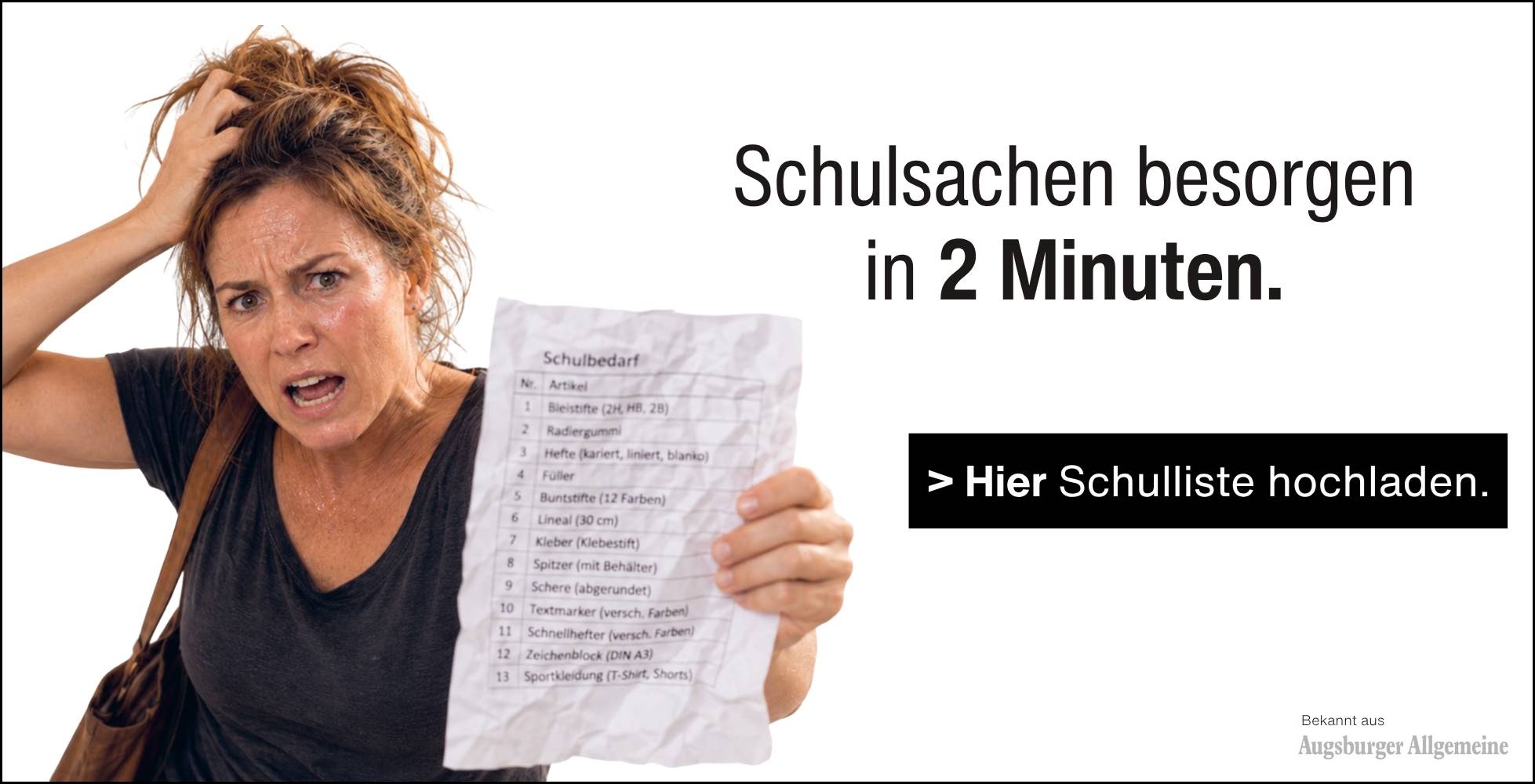 Schulliste, Schulsachen besorgen, einkaufen